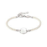 Nomination MESSAGGI D'AMORE Armband aus weissen Perlen, dazu individuell gravierte Plakette aus 925er Silber (016_(Kreis))